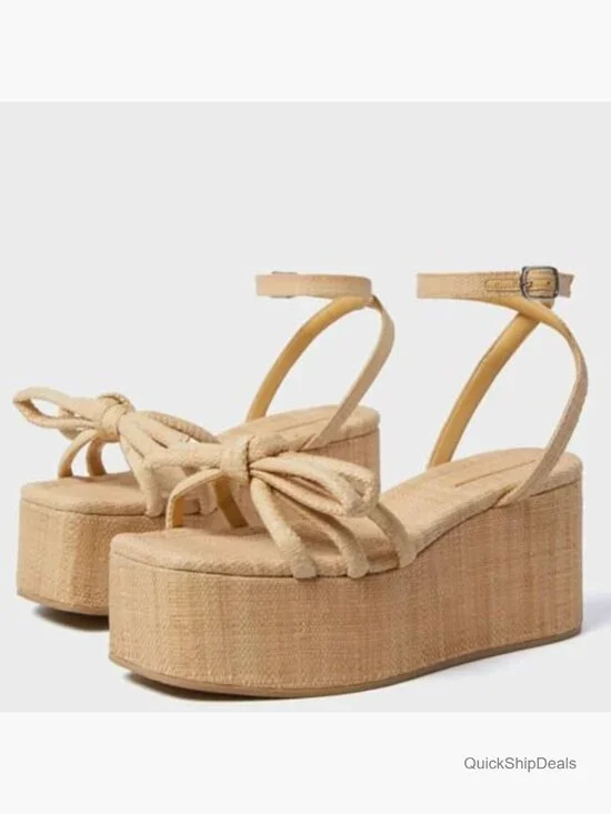 Raffia Platform Sandals Women Espadrille Wedges Slingback Ankle Strappy - Picture 5 of 7